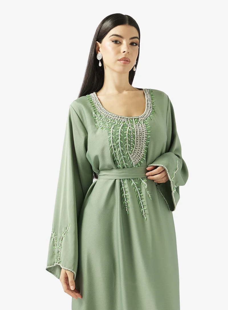 hayas closet  Embellished Belted Jalabiya for Women | Best Price UAE